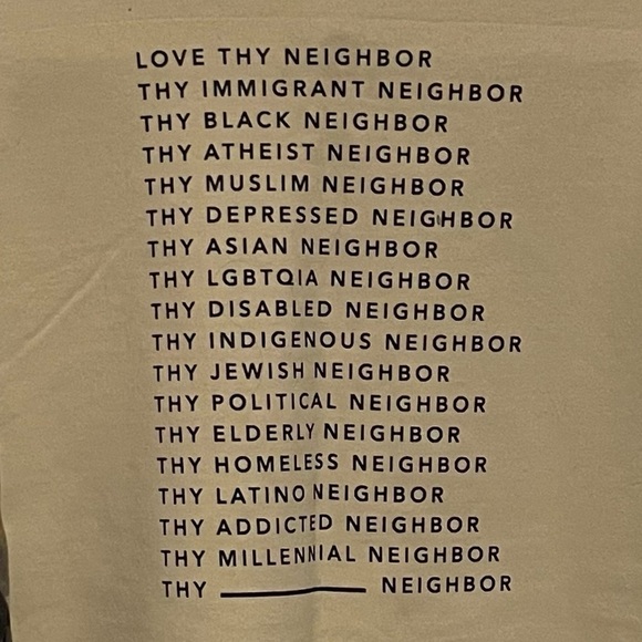 Unique One of a Kind Flannel Sleeve Love Your Neighbor Cream Sweatshirt Size M - Picture 3 of 6